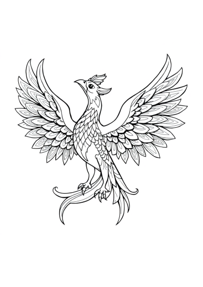 Zentangle Style Phoenix Rising Coloring Page