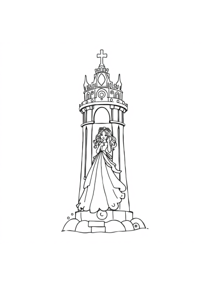 Zentangle Style Princess In Tower Coloring Page