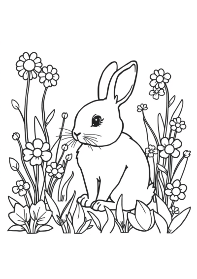 Zentangle Style Rabbit In Garden Coloring Page