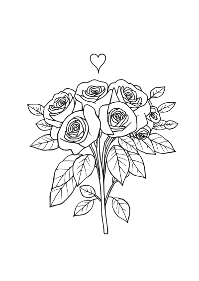 Zentangle Style Rose Bouquet Valentines Coloring Page
