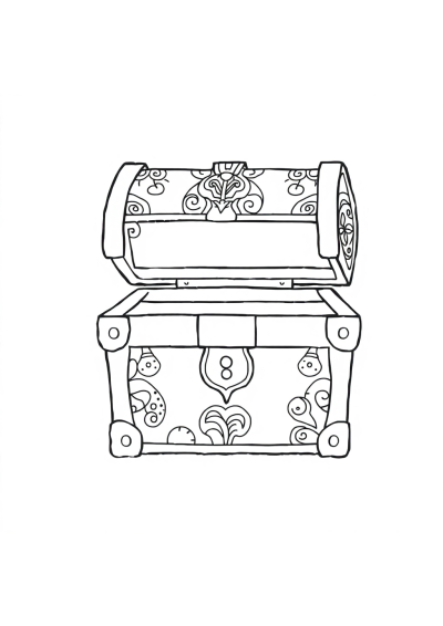 Zentangle Style Treasure Chest Coloring Page