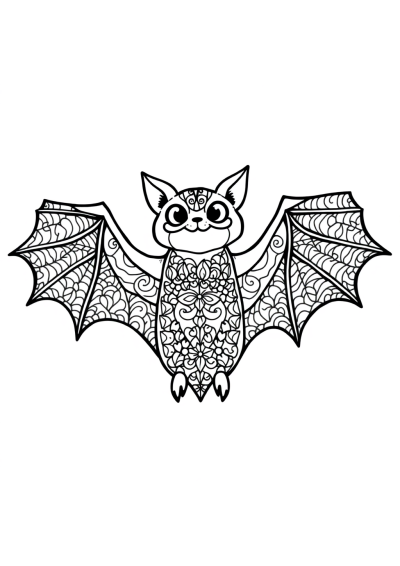 Zentangle Style Vampire Bat Coloring Page