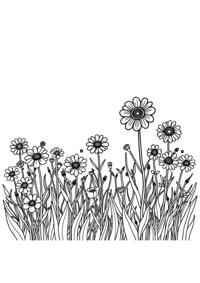 Zentangle Style Wildflower Field Coloring Page