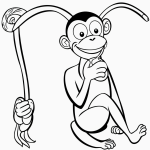 Simple cartoon drawing of a monkey eating a banana, perfect for coloring. Features bold outlines and no shading, ideal for kids and adults.