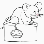 A simple cartoon drawing of a mouse baking cookies, featuring bold outlines and no shading, perfect for a coloring page style illustration.