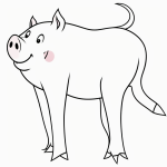A simple cartoon drawing of a pig with a curly tail, designed as a coloring page. The image is black and white, featuring bold outlines for easy coloring.