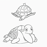 Simple cartoon drawing of a turtle wearing a hat, designed as a coloring page with bold outlines and no shading, perfect for kids and adults.
