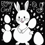 Simple cartoon drawing of an Easter bunny with eggs in a coloring page style, featuring bold outlines and no shading, ideal for kids' creative coloring.