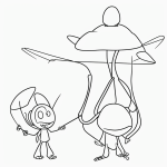 A friendly alien with antennae in a cartoon coloring book style, featuring bold black outlines on a plain white background, designed for children.