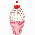 A giant cartoon-style cupcake with sprinkles, designed as a coloring page with bold outlines and no background or shading.