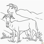 Cartoon coloring page of a goat on a hill in vector clipart style with bold black outlines, plain white background, designed for kids, no shading, uncolored.