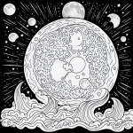 Vector clipart of a happy moon with craters, bold black outlines, designed for a children's cartoon coloring book page on a plain white background.