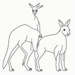 Simple cartoon drawing of a kangaroo with a joey in its pouch, featuring bold outlines and no shading, designed as a coloring page.