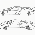 Black and white line art of race cars on a track, surrounded by a cheering crowd, designed for a kids coloring book page.