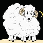 A child-friendly cartoon sheep with fluffy wool and bold black outlines, perfect for coloring, on a plain white background, vector clipart style.