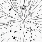 A cartoon-style shooting star with a trail, featuring bold black outlines on a plain white background, perfect for a child's coloring book page.