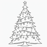 Simple cartoon drawing of a Christmas tree with bold outlines and decorations, perfect for coloring enthusiasts.