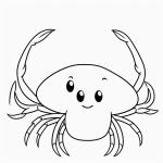 A simple cartoon drawing of a crab with big claws, designed as a coloring page. Features bold outlines and no shading, perfect for creative coloring.