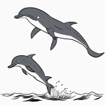 Simple cartoon drawing of a dolphin jumping out of the water in coloring page style, featuring bold outlines and no shading, perfect for coloring.