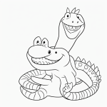 Simple cartoon drawing of a crocodile with a big smile in black and white line art, featuring bold outlines and no shading, perfect for a coloring page.