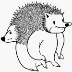 Simple cartoon drawing of a hedgehog with spikes, featuring bold outlines in black and white line art, ideal for a coloring page.