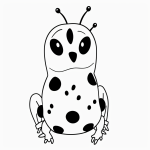 A simple cartoon drawing of a ladybug with spots, featuring bold outlines and no shading, perfect as a coloring page for kids.