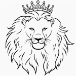 Simple cartoon drawing of a lion wearing a crown, perfect for a coloring page, featuring bold outlines and black and white line art style.