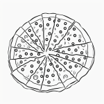 A simple cartoon drawing of a slice of pizza with bold outlines, perfect for coloring pages and engaging children's creativity.