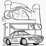 Simple cartoon drawing of a police car with a siren, in black and white line art style with bold outlines, perfect for a coloring page.