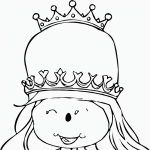 Simple cartoon drawing of a princess wearing a crown, designed as a coloring page with thick bold outlines, perfect for kids to color in and enjoy.
