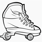 Simple cartoon drawing of a roller skate, coloring page style, featuring black and white line art with bold outlines, perfect for creative coloring.