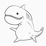 Simple cartoon drawing of a smiling shark designed as a coloring page, featuring black and white line art with bold outlines, perfect for kids' activities.