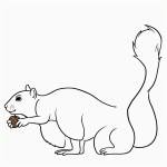Black and white line art of a simple cartoon squirrel holding a nut, designed as a coloring page with bold outlines for easy coloring.