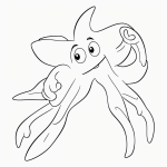 A simple cartoon drawing of a starfish with a smile, designed in a coloring page style with bold outlines and no shading, perfect for a fun coloring activity.