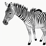 A simple cartoon drawing of a zebra with bold stripes, designed as a coloring page with black and white line art, perfect for children's creative activities.