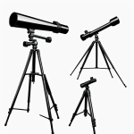 Cartoon telescope on a tripod with bold black outlines, designed for a child-friendly coloring book page, offering a fun, creative activity for kids.