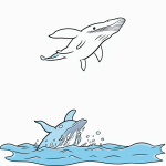 Illustration of a whale spouting water, designed as a coloring page for kids with bold black outlines against a plain white background, vector style.